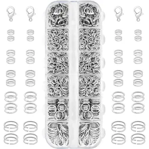 1200 count Jump Rings for  Making Supplies, Necklace Repair  Kit, 12mm Lobster Clasp 5 Size Jump Ring for  Clasps and Closures ()
