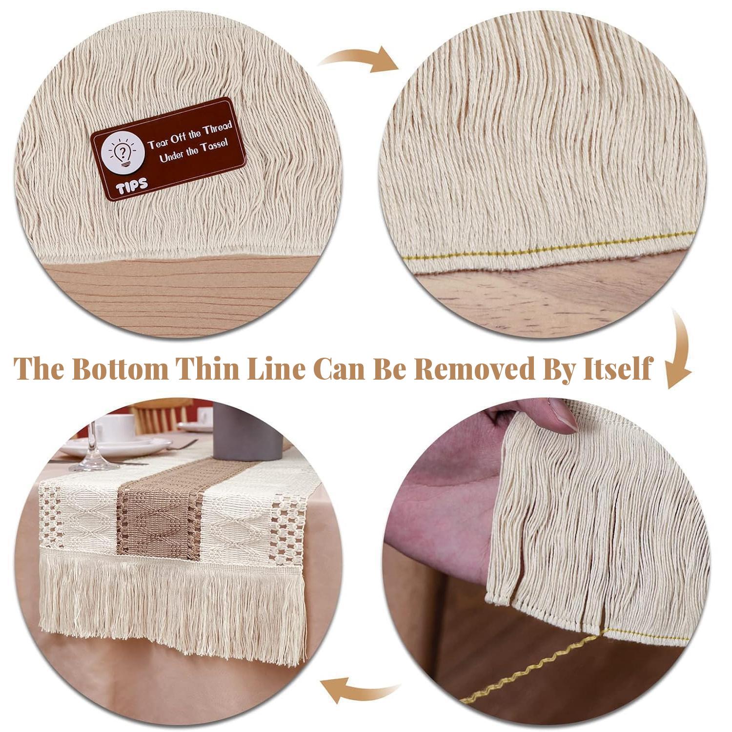 Natural Burlap Boho Table Runner 72" x 12" Macrame Table Runner Farmhouse Style Modern Farmhouse Decor Rustic Woven Cotton Fabric
