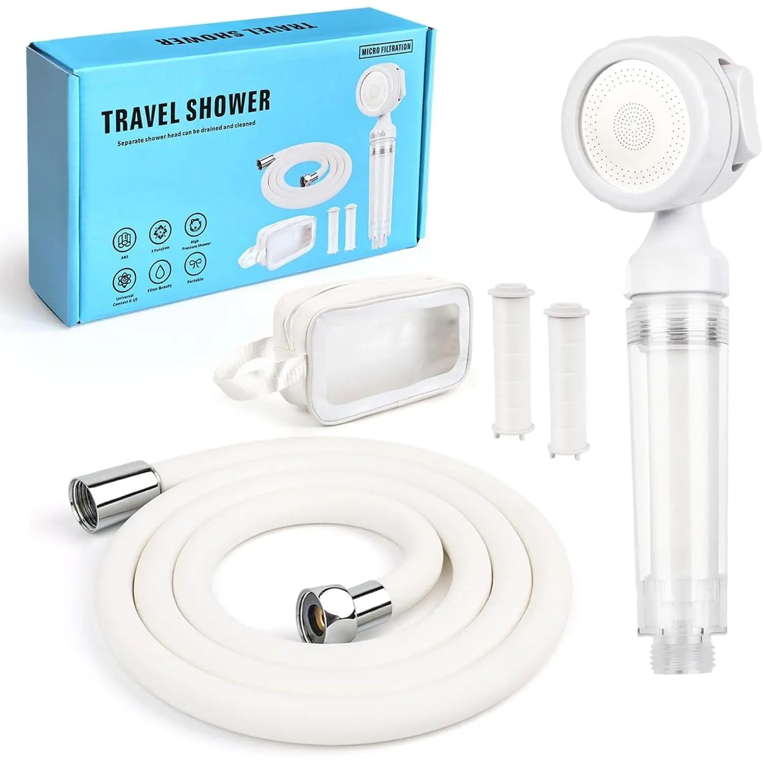 Mini High  Handheld Shower  Kit with Replaceable Filters | 79" PVC Hose &  Bag, Portable Travel Shower, Clean  for Camping & RV