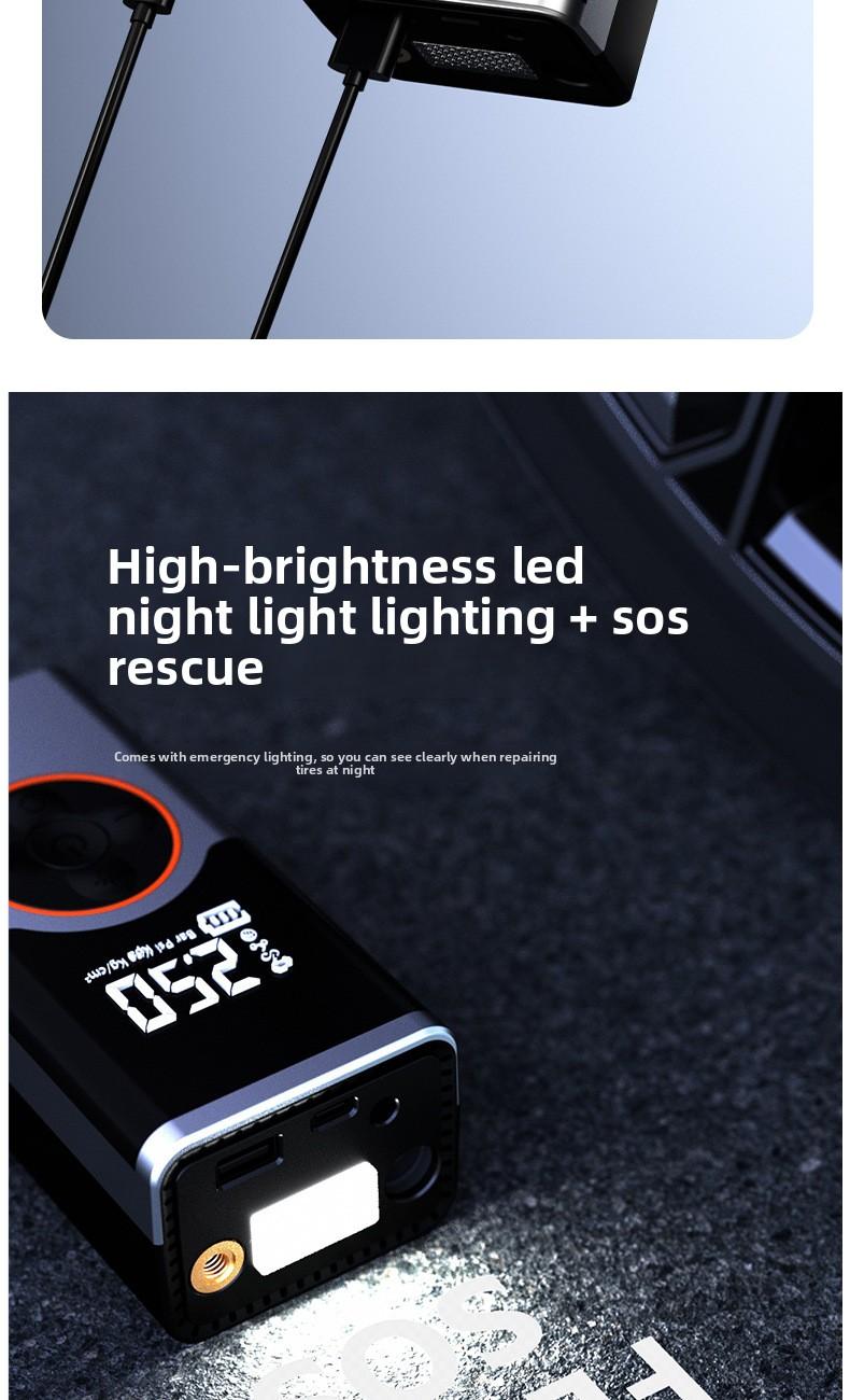 Wireless Portable Smart Electric Tire Inflator, Rechargeable Air Compressor Pump for Car, Off-Road Vehicle, Bicycle and Motorcycle