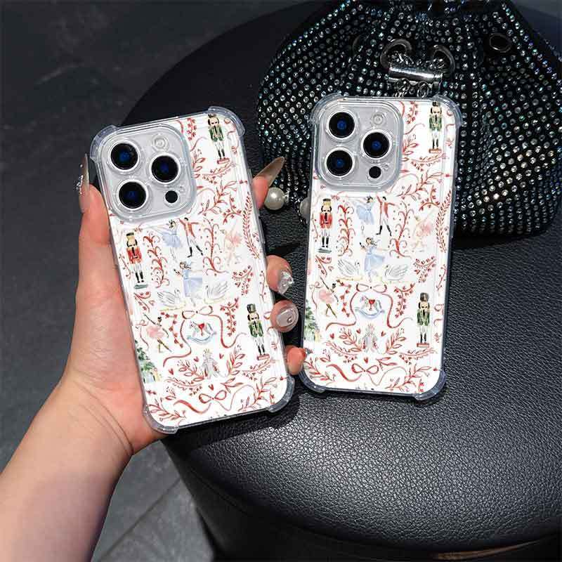 Nutcracker ballet pattern, four-corner drop-proof and non-slip TPU full-coverage phone case for the camera lens, compatible with iPhone 17, 16, 15, 14, 13, 12, 11, XS, X series and other models. Makes a great gift for friends or family.