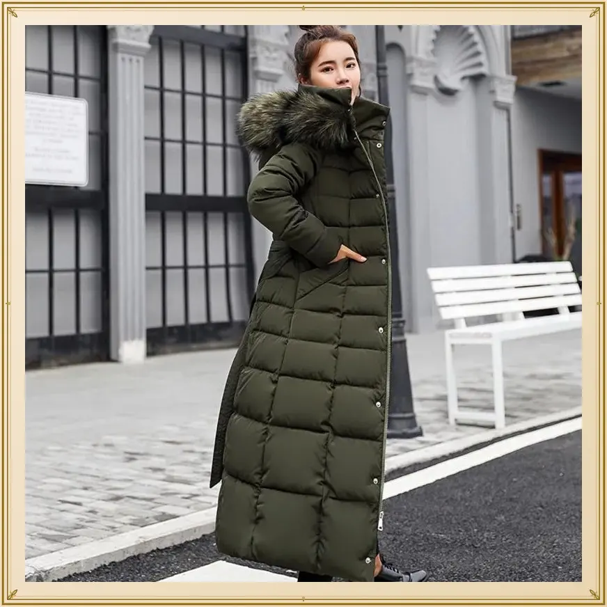 Long Down Cotton Parkas Coat Female New Winter Over Knee Loose Large Fur Collar Hooded Warm Thick Parkas Women  Padded OvercoatGift
