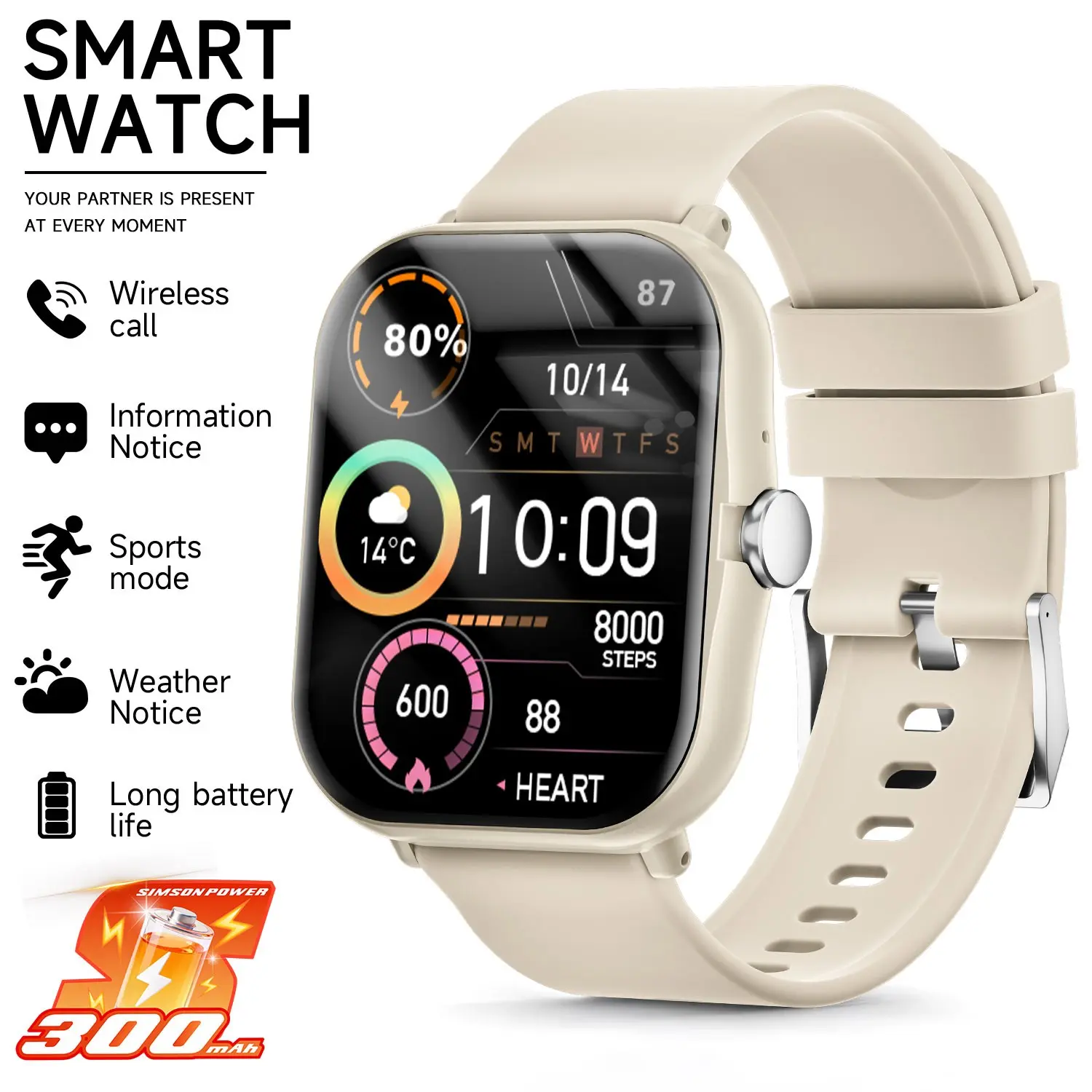 SIMSONLAB Multifunctional Touchscreen Smart watch, 1.83 Inch Fitness Tracker, Step Counter,Wireless Calling,TFT HD Screen, BT-compatible, Music Player, Step Counter, Fitness Tracker,for Women and Men,Compatible with iPhone Android,Ideal Gifts
