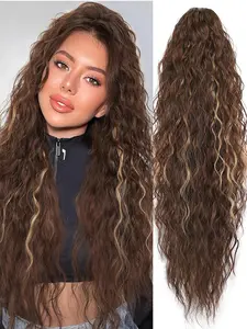30 Inch Curly Claw Clip Ponytail Hair Extensions, Dark and Burnt Blonde, Long Fluffy Synthetic Wig for Women, All Seasons, Synthetic Ponytail Hairpiece