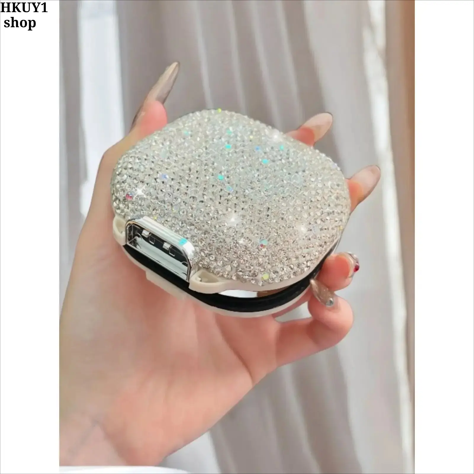 Women's Compact Synthetic Diamond Embellishment Pill Box - Shell Design, 4-Compartment Cute Travel Vitamin Organizer, Purse Essential Accessory
