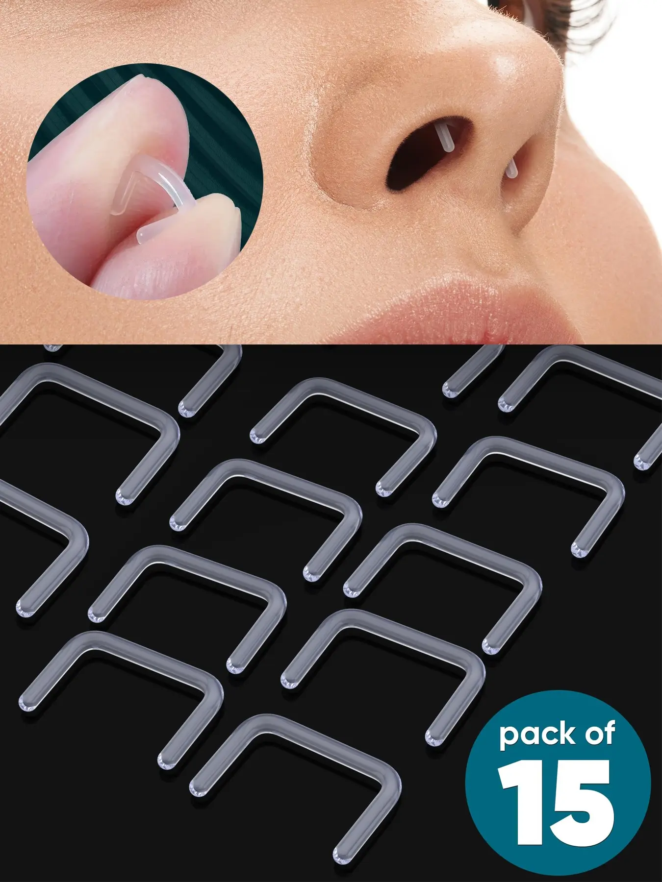 15pcs Hypoallergenic Clear Septum Rings Flexible Nose Retainers 16G Nostril Septum Piercing Retainers, Help Prevent Piercing Hole Closure, Ideal for Work, MRI, and Discreet Nose Piercing, Plastic Nose Ring