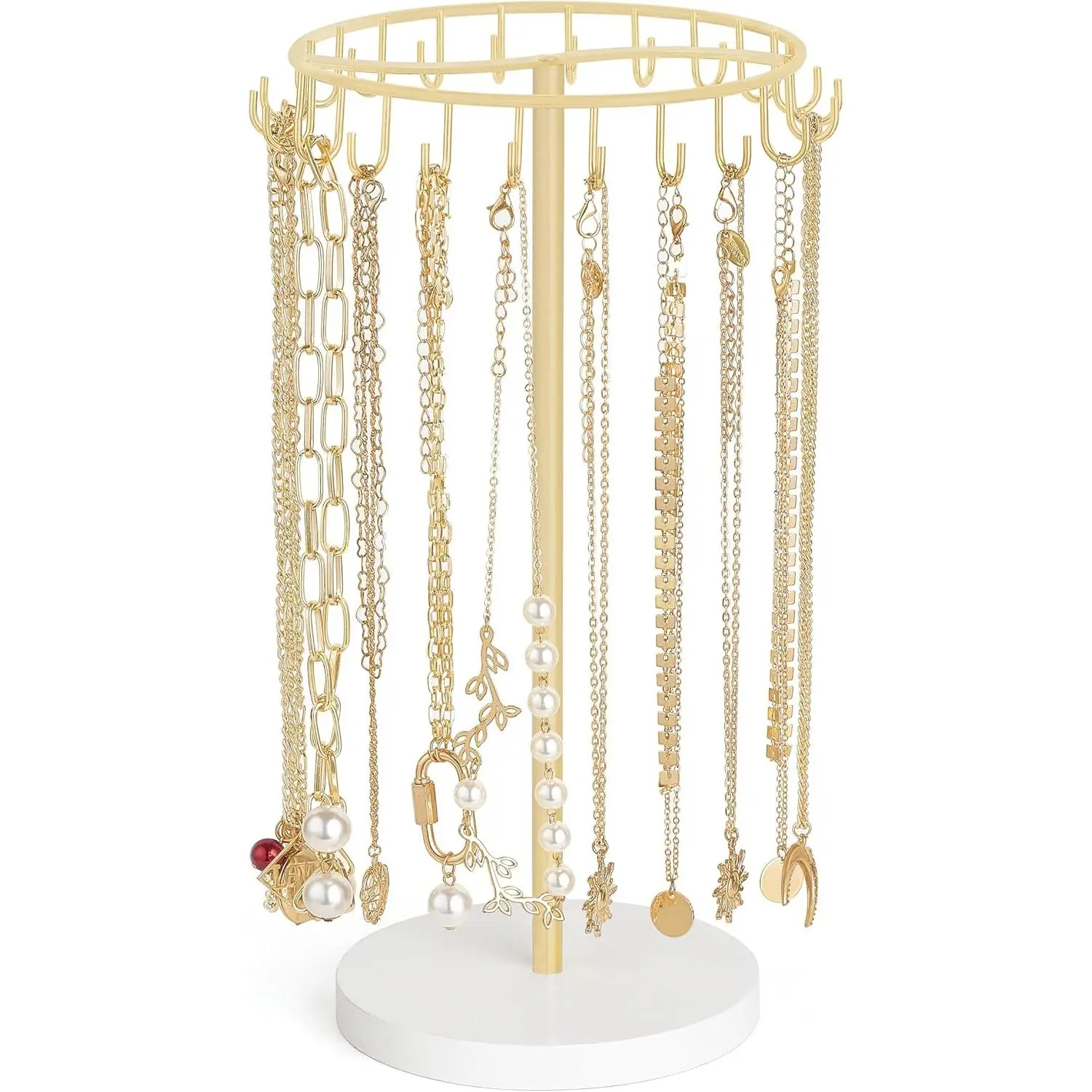 Gold Metal Necklace Holder - Jewelry Storage Organizer with 22 Multiple Hooks for Hanging Bracelets, Keychains - Indoor Recreation Home Decor for Women