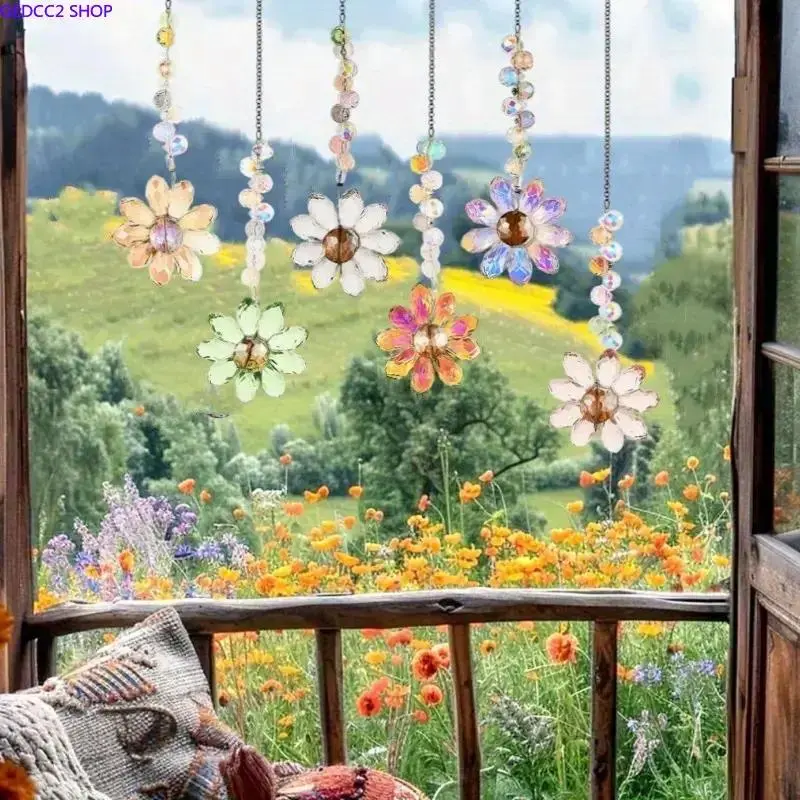 Prismatic Crystal Flower Suncatcher, Hangable Rainbow Maker Decoration for Indoor Outdoor Window, Garden and Patio