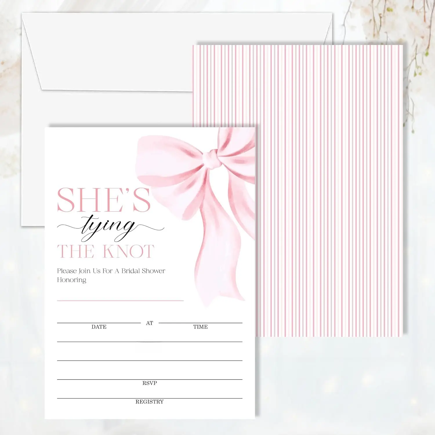 Shes Tying the Knot Bridal Shower Invitations | 25 count  Bow Invitations with Envelops for Bridal Shower Wedding Party Decorations & Supplies - A01