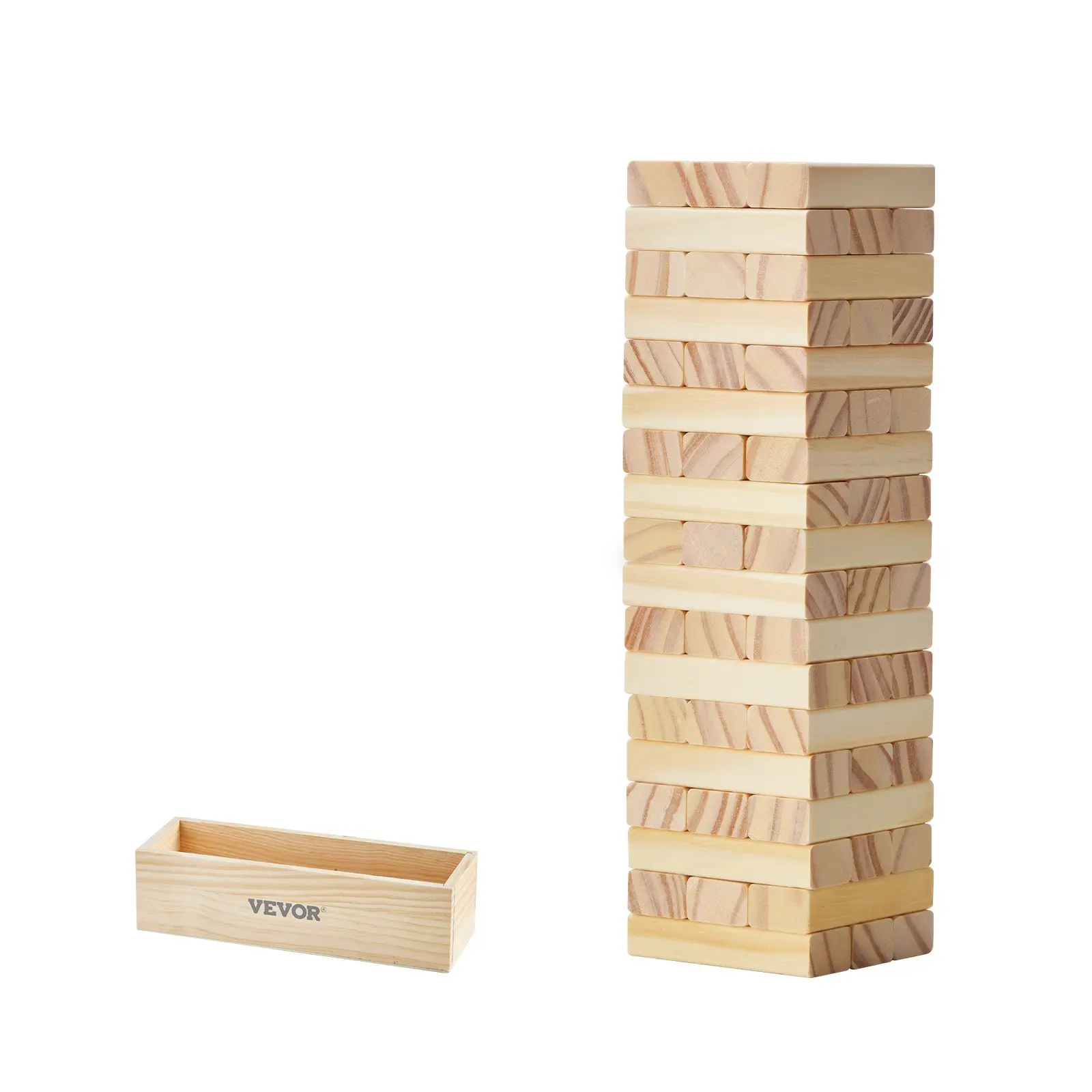 VEVOR Tumbling Timber Toy, 54 Blocks Tumble Tower Blocks Game, Pine Wood Tumbling Tower Game with Storage Crate, Multiple Ways to Play Wooden Stacking Game, Tumble Tower Family Game for Indoor/Outdoor