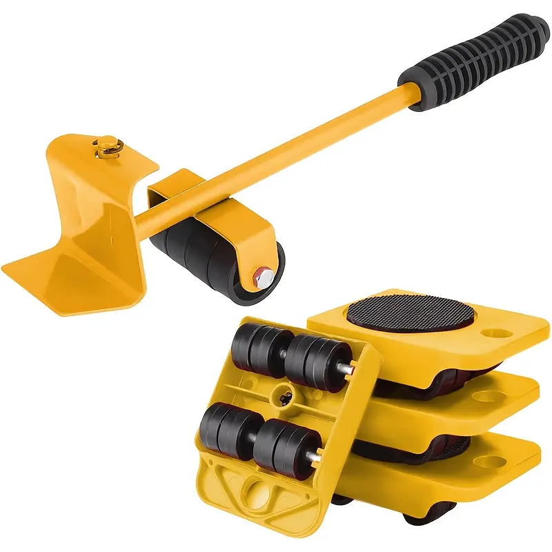Furniture Handling Tool Set, Furniture Lifting Tool with Lift Bar, Handle and 4 Wheels, Heavy Furniture Moving Rail Equipment Roller Heavy Handling Cart Sliding Tool Furniture Lifter