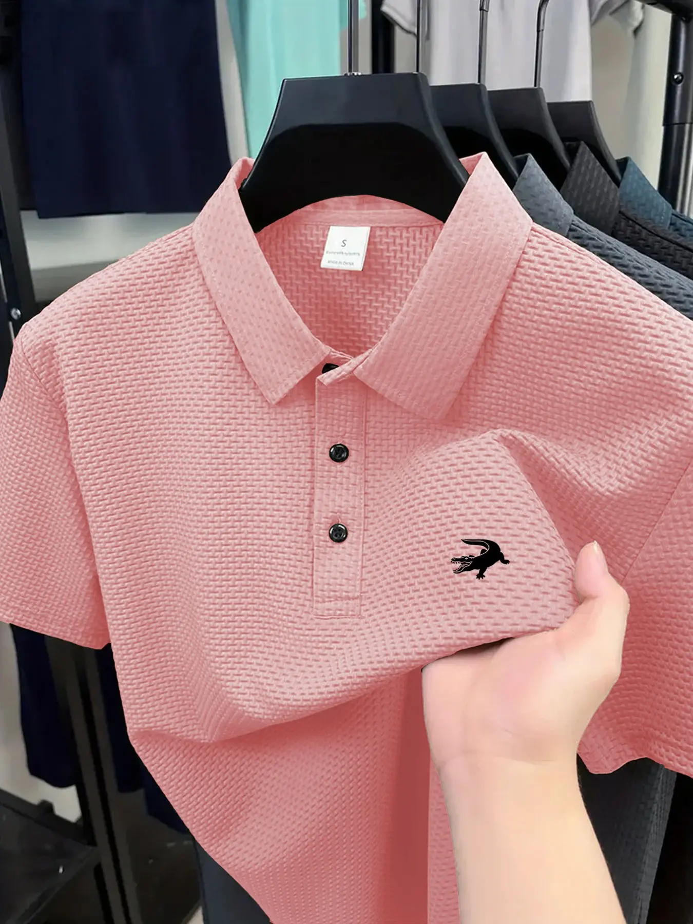Crocodile Golf Course Men's Polo Professional Quick Drying Elite Social Robe Men's Ice Sensation Quick Drying Polo Shirt Polyester Spandex Blended Summer Moisture wicking Casual Geometric Top Menswear