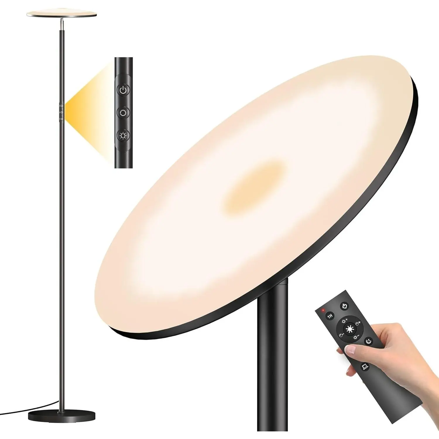 LED Floor Lamp, Bright 36W 3600LM Standing Lamp 350W Equivalent with Remote & Touch Control, Modern Torchiere Floor Lamp with 2700K-6500K Stepless Dimming, 69" Tall Lamp for Living Room Bedroom Office