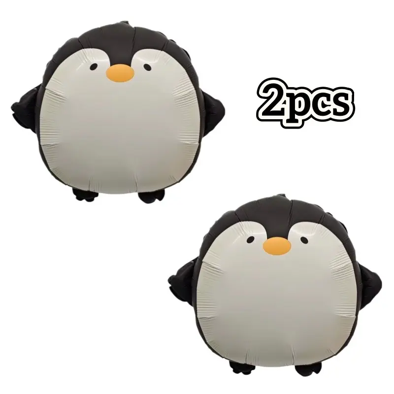 2-Pack Cute Frosted Penguin Balloons, Cartoon Party Decor, Birthday, Baby Shower, Indoor Celebration, Aluminum Foil Mixed Colors, Winter & Christmas Decor