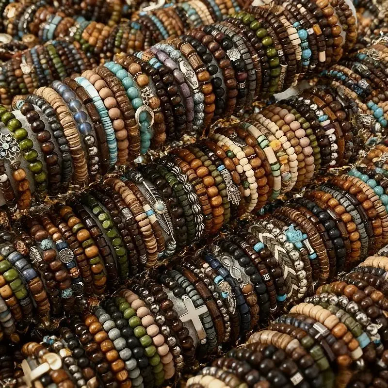 Handmade Wooden Bead Bracelets Set for Women, 36 or 72 Piece Vintage Bohemian Stacking Jewelry in Multiple Colors for Casual Wear, Bracelets For Women