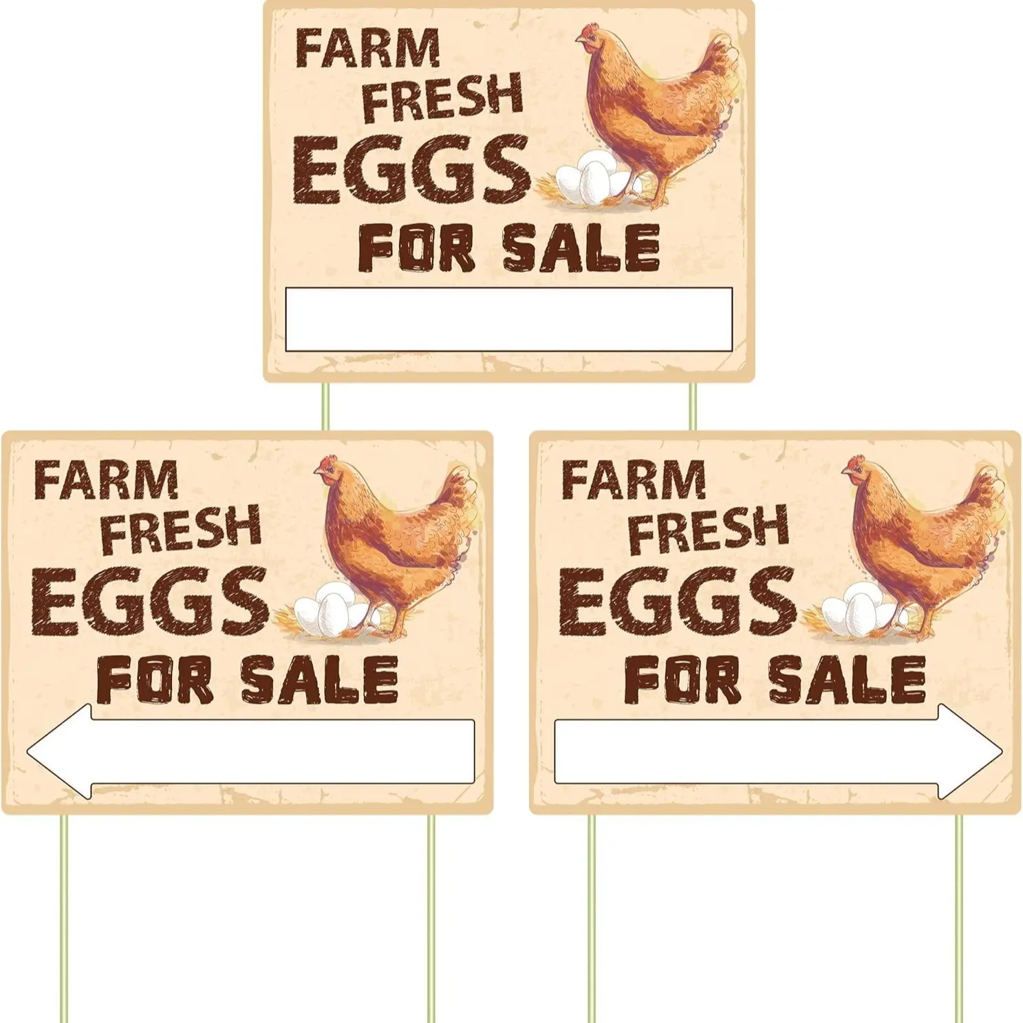3pcs Double Sided Farm Fresh Eggs Sign, Corrugated Plastic Mark with 6 Stakes, Indoor Outdoor Yard Business Supplies, Home Decor, Signage