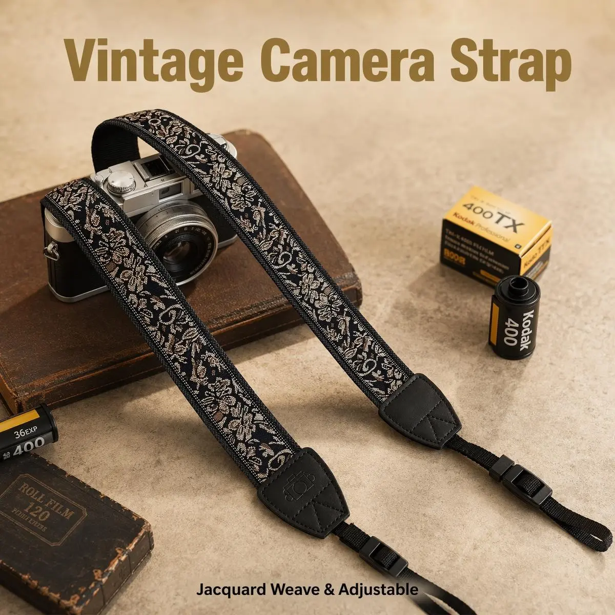 Vintage Jacquard Camera Strap, Adjustable Wide Shoulder Strap, Suitable for Cameras, Crossbody Bags, Water Bottles, Comfortable for Photographers