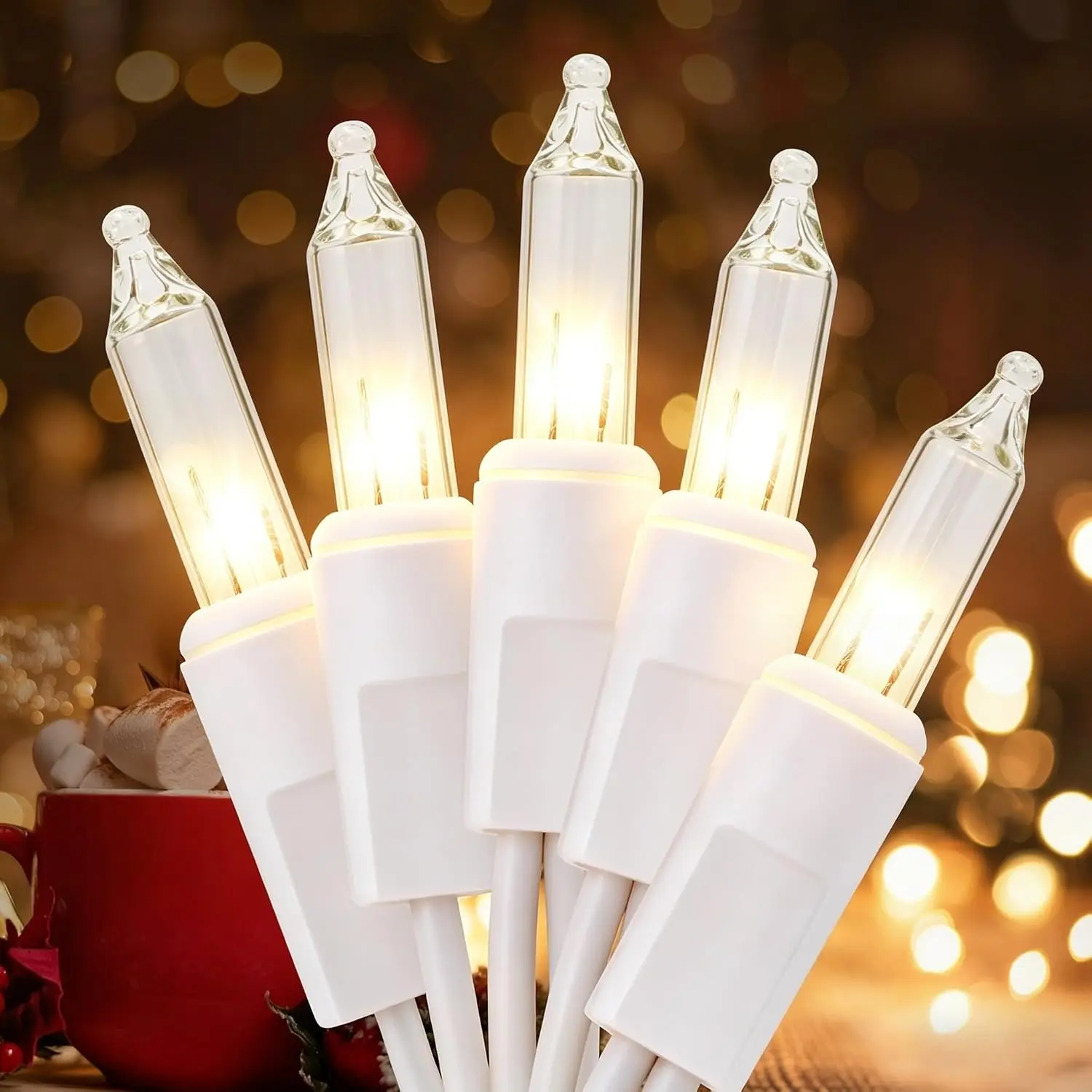 50 Count Mini Clear White Christmas Lights-120V Plug-in End to End Connectable Incandescent String Lights,13FT White Wire -UL Certified Christmas Tree Lights for Indoor Outdoor Holiday Decor
