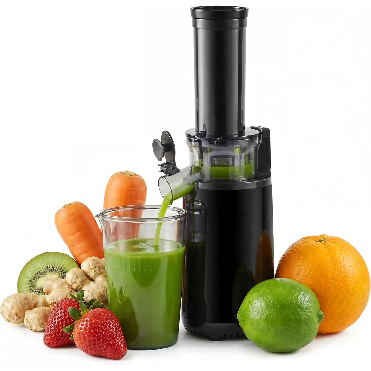 Masticating Slow Cold Press Juicer - Mini Compact Space-Saving Home Supply, 16 oz Nutrient & Vitamin Dense, BPA-Free Tritan, Easy to Clean, 16 oz Juice Cup, Charcoal Grey, 16 Ounce