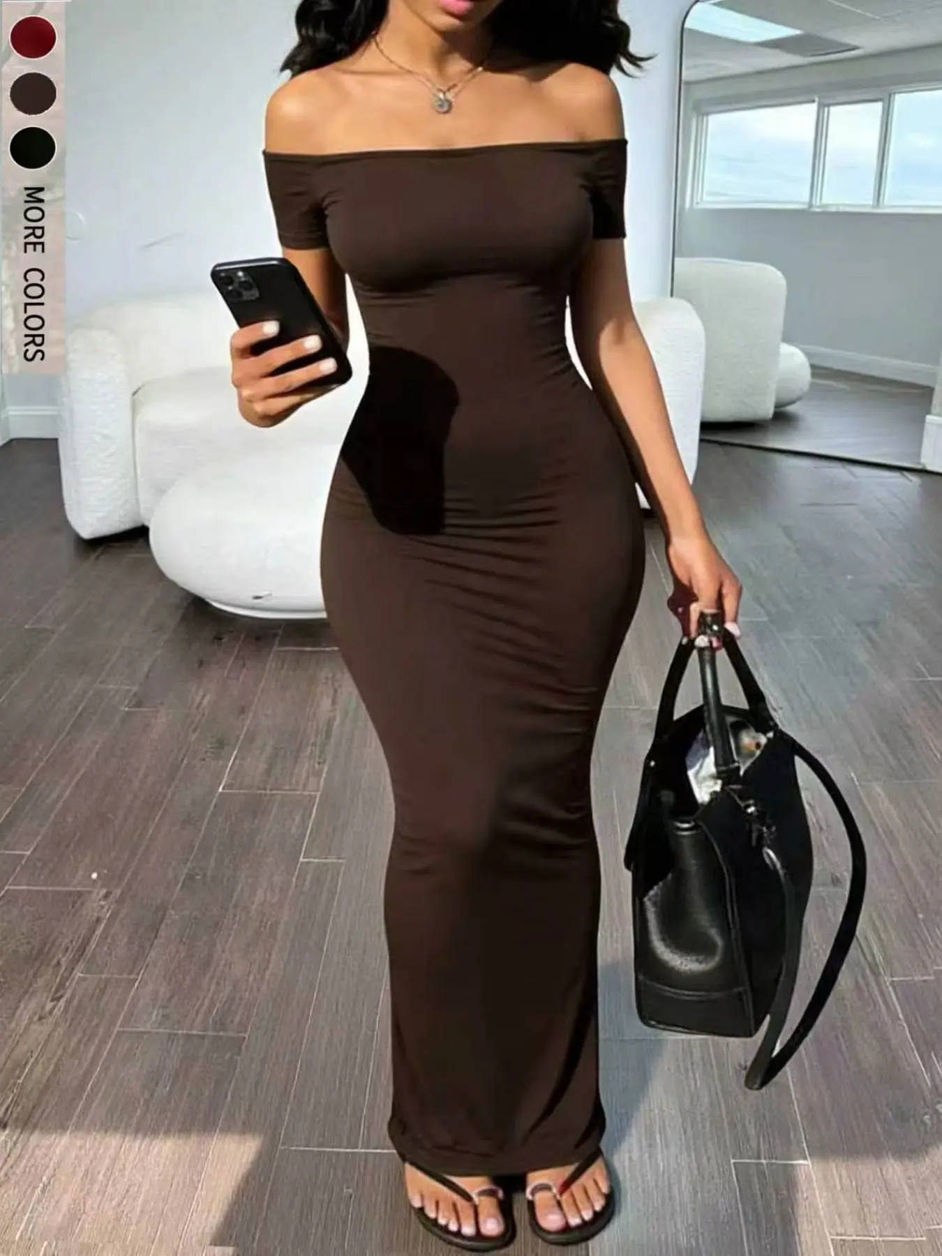 Elegant Fit One-Shoulder Short Sleeve Dress, Bodycon Waist Ruched A-Line Long Skirt, Perfect for Daily Commute, Dates, Street Style, Casual Outing, Elegance