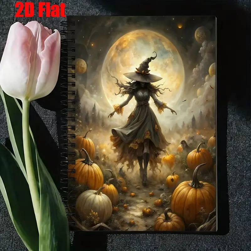 1 Halloween Witch Pumpkin Spiral Notebook, 5.7x8.26 Inch, High-Quality Lined Pages, Durable Spiral Binding, Perfect for Halloween Party Notes, Autumn Journaling, Spooky Season Creative Writing, Witchcraft Themed Gift for Halloween Enthusiasts and