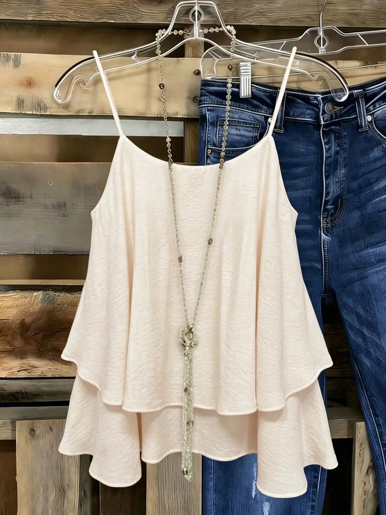 Summer Boho Layered Ruffle Halter Top, Round Neck Sleeveless Flowy Lightweight Thin Strap Blouse, Stylish Bohemian Summer Fashion for Women