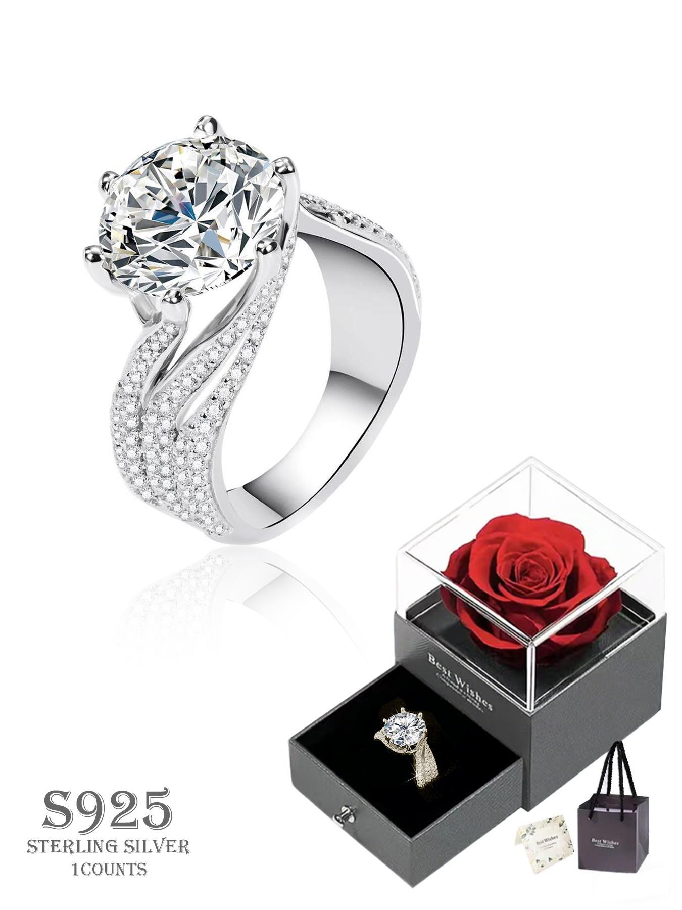 S925 Sterling Silver Fashion Promise Ring, Luxury Engagement Ring for Women, Trendy All-match & Exquisite Jewelry for Birthday Gift with Box, Gifts for Girlfriend