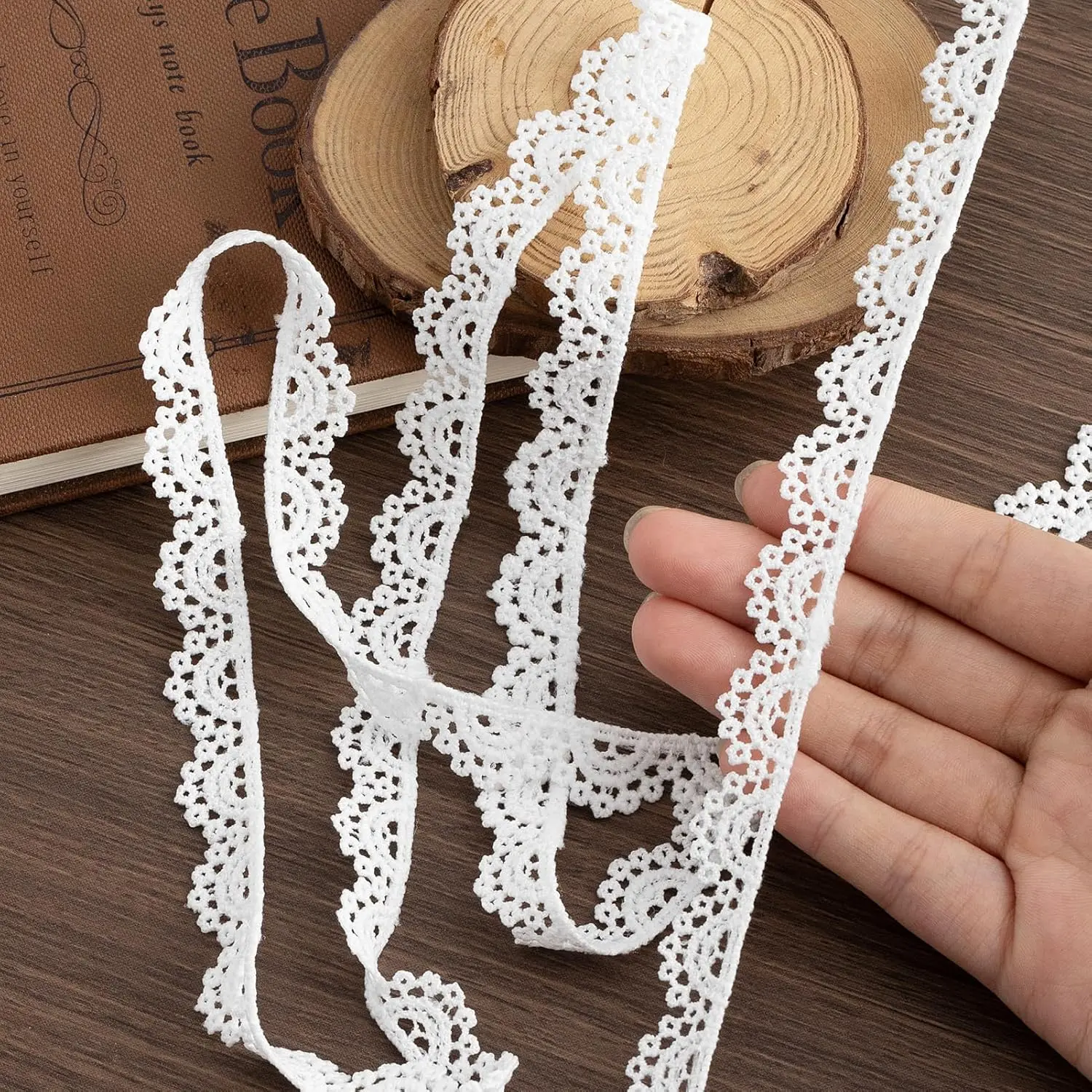 6-Yard 0.5'' White Vintage Cotton Lace Trim Ribbon for Sewing, Junk Journal Supplies, Gift Package Wrapping, Crafts