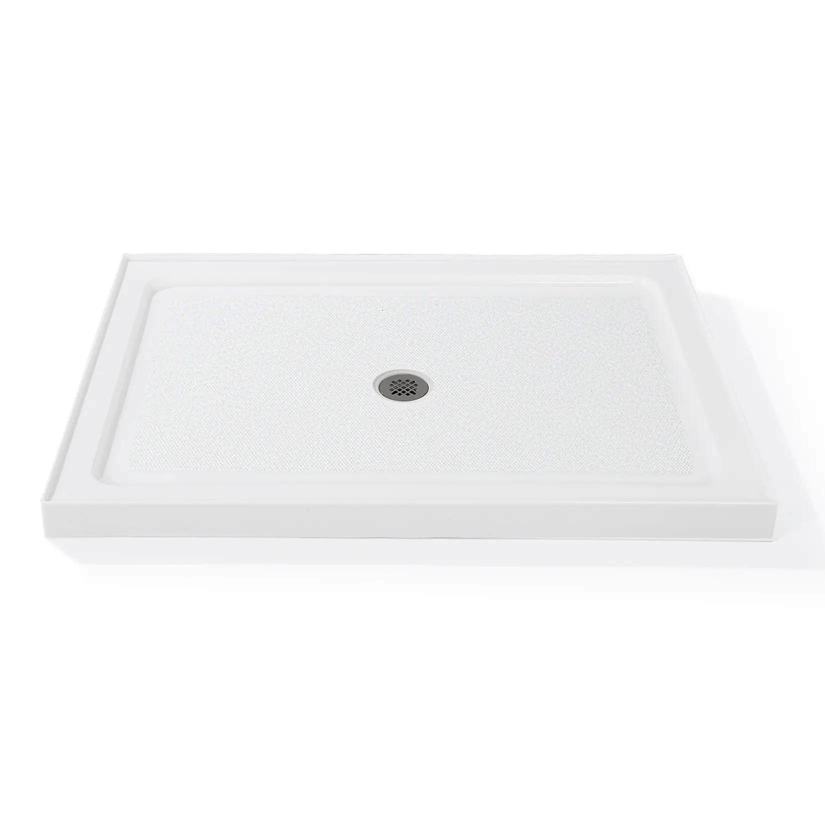 48x32 Inch Shower Base Pan, Heavy Duty SMC Composite, Non-Slip Textured Surface, Center Drain, 4-Inch High Flange Leak-Proof, Stainless Steel Drain Cover, Anti-Crack Bathroom Floor for DIY Remodel, White, Includes PVC Pipe