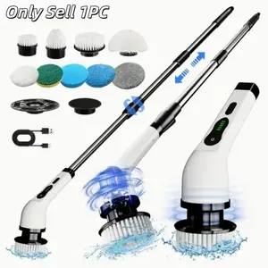 Electric Spin Scrubber, Cordless Shower Cleaning Brush with 3 Section Extendable Long Handle, IPX7 Waterproof Power Scrubber, 5 Adjustable Speeds & 9 Replaceable Brush Heads for Bathroom, Tub, Tile, Kitchen