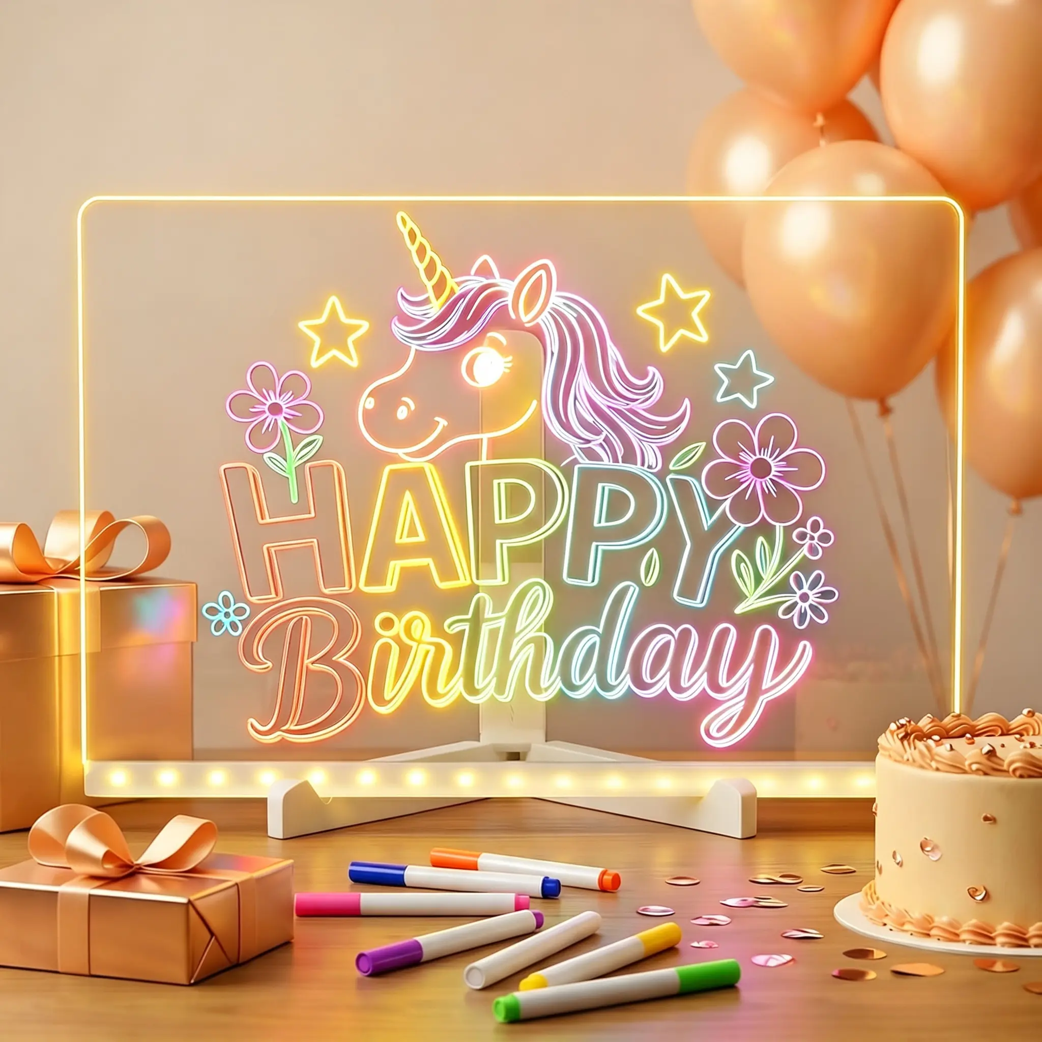 LED Color Note Board 11.8 X 7.9 Inch, Light Up Acrylic Dry Erase Writing Board with Stand, Glow Rewritable Message Drawing Board, Comes with 7 Color Marker Pens for Home Bedroom Party Decor