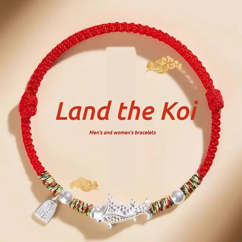 Koi Fish Lucky Charm Silver Bracelet for Women, Braided Bracelet, Colorful Rope, Couple's Red Rope, Men's Bracelet, Mother's Day Gift
