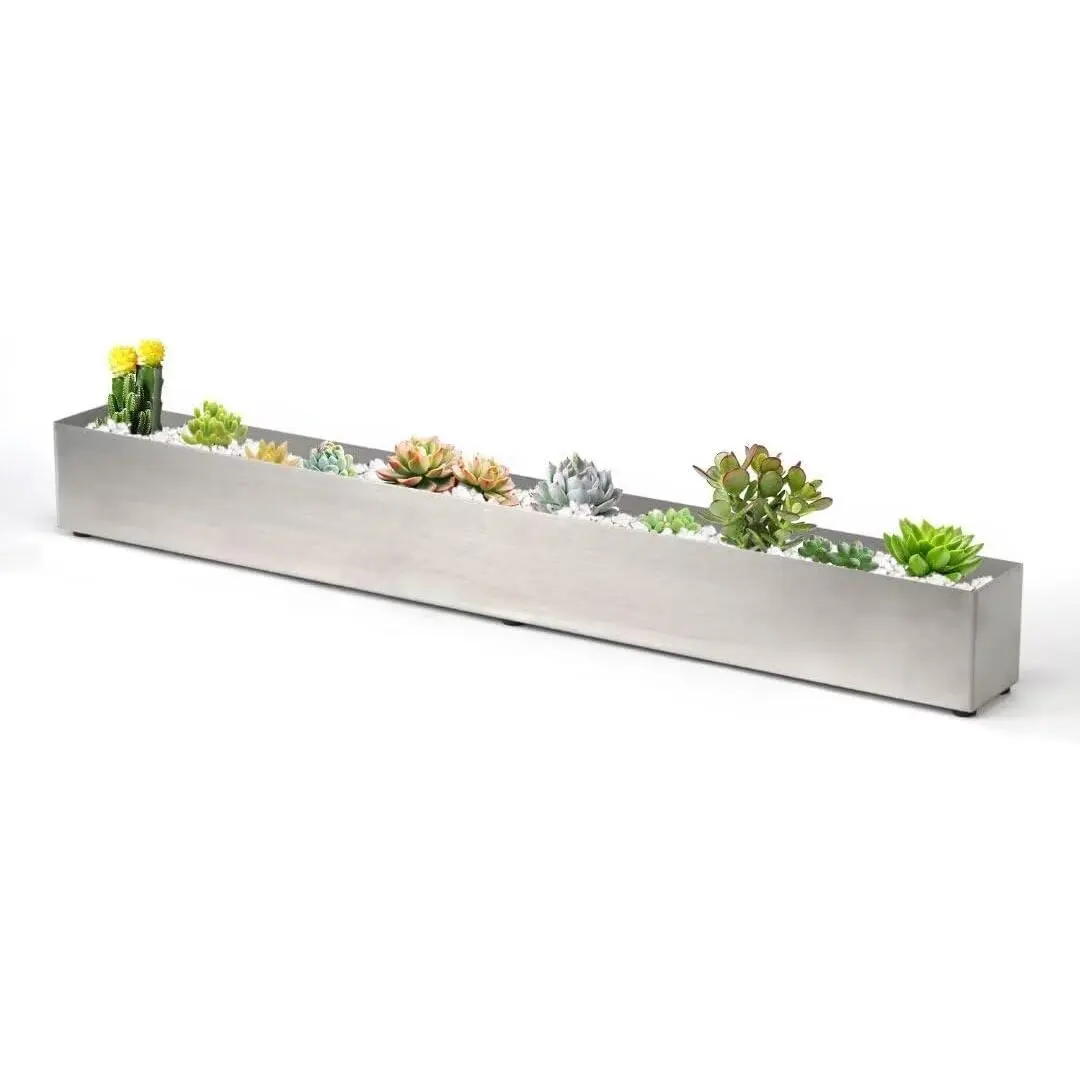 Trough Rectangle Planter Long Window Sill Planter Box Stainless Steel Window Planters Modern Succulent Planter Slivery 32 in Metal Windowsill Pot for Indoor   Table  Outdoor
