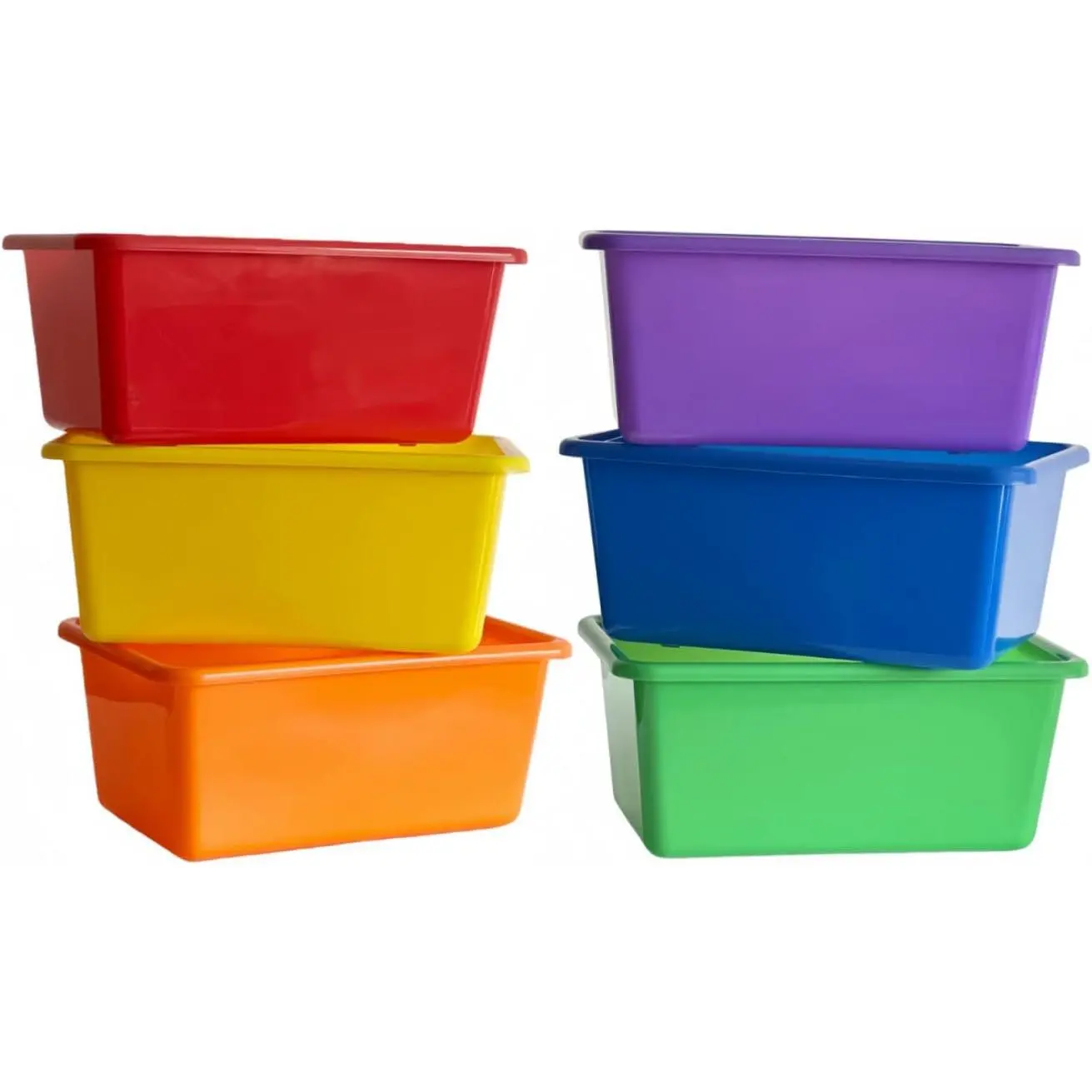 6 Pack Small Cubby Bin Storage Bins, Multi-Purpose Plastic Storage Bins Stackable Organizer Storage Cubbies for Home, Playroom, Classroom (Rainbow)
