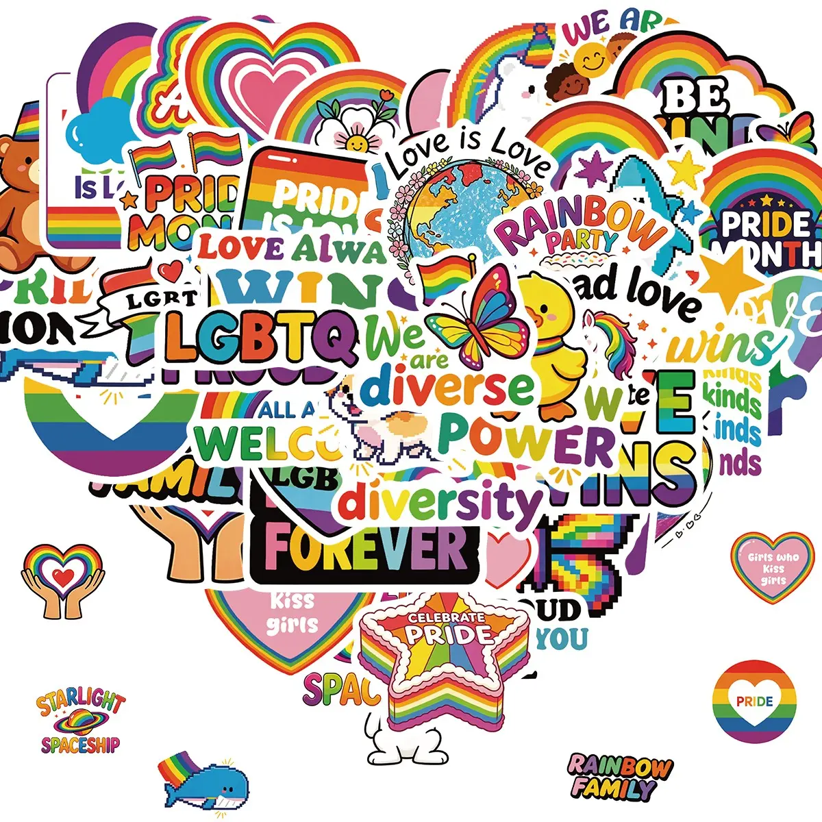 50 Pcs Bulk Gay Pride Stickers, Lgbtq+ Rainbow Stickers for Accessories, Trans Lesbian Bi Pride Month Decorations, Lgbt Pride Supplies, Decorative Stickers, Sticker Set