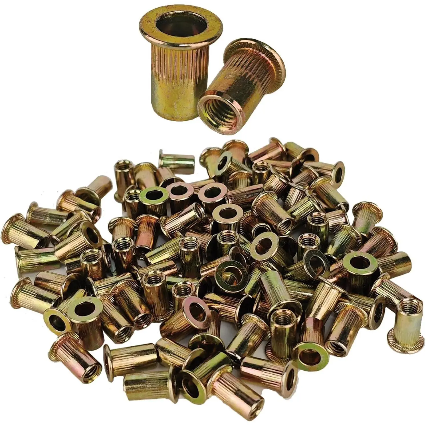 M6 Rivet Nut Rivnut Kit -  100 count M6 Rivnuts Rivet Nuts Kit, Carbon Steel Flat  Hardware Nuts Threaded Inserts for Metal