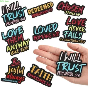 Christian 8-Piece Bible Verse Embroidered Patches, 3-Inch Iron-On & Sew-On Fabric Appliques, Geometric DIY Decor for Jackets, Hats, Craft Projects