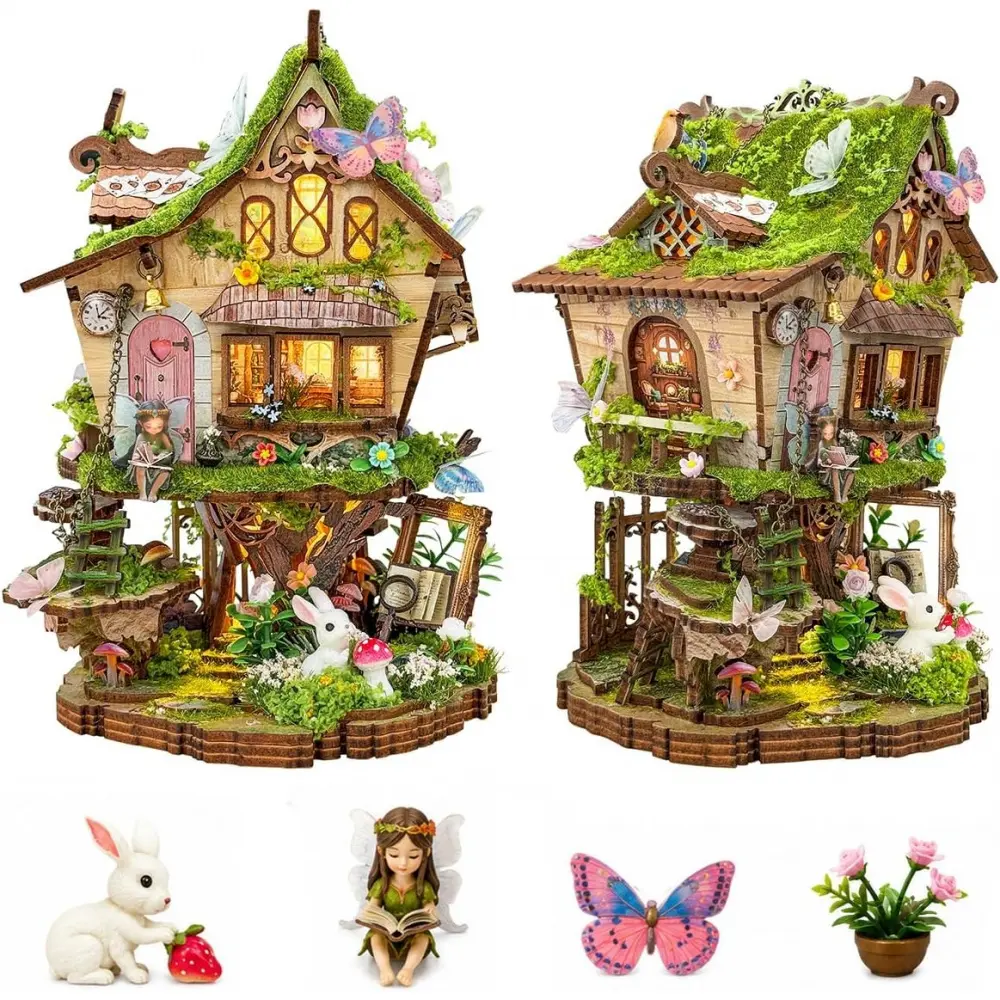 Spilay DIY Miniature House Kit for Adults, Miniature Dollhouse Kit |   With Warm Light & Furniture, Wooden Craft Building Set for Bookshelf Decor, Home Display & Creative Gifts for DIY Lovers