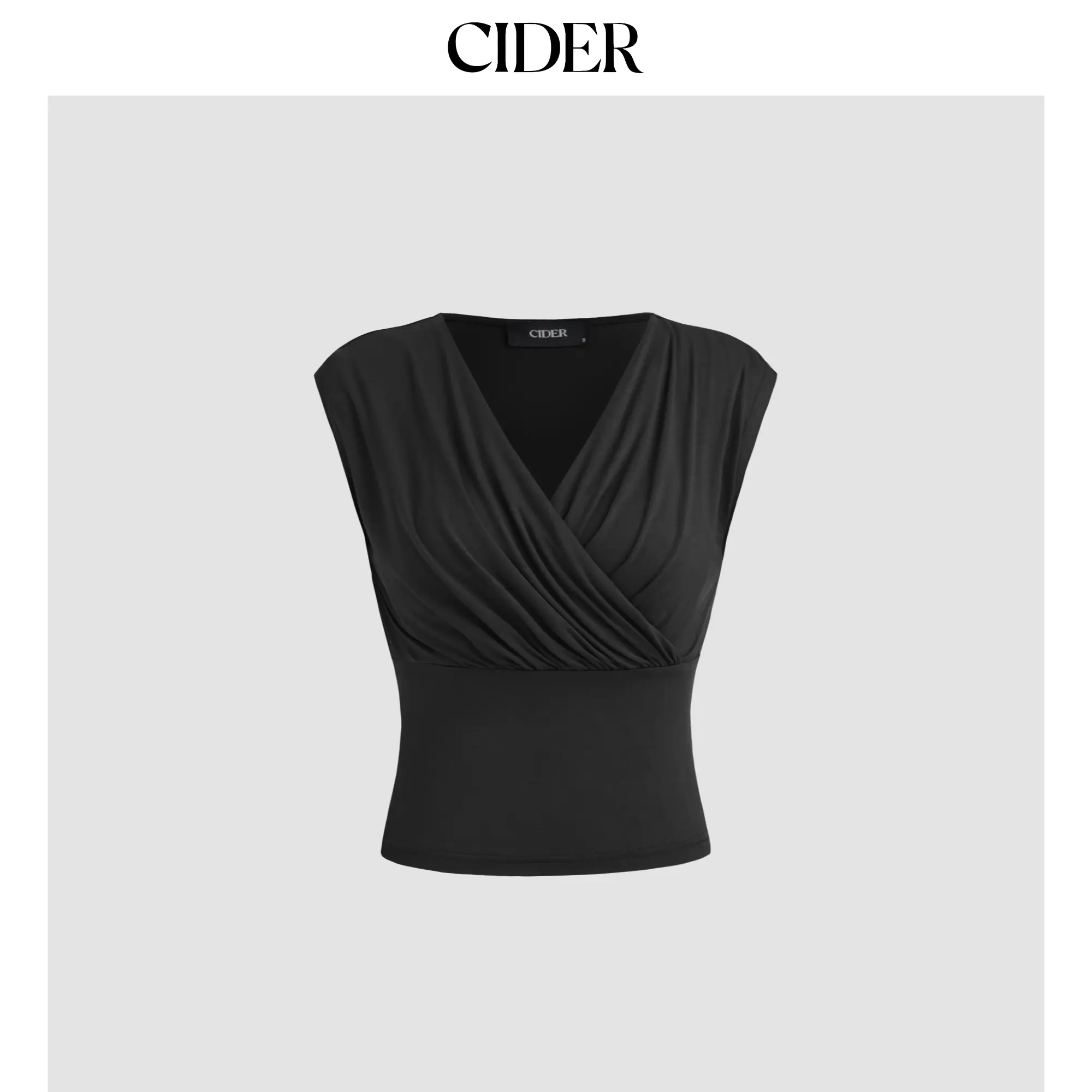 Cider [3 colors, size 2-10] V-neck Solid Wrap Ruched Crop Tank Top