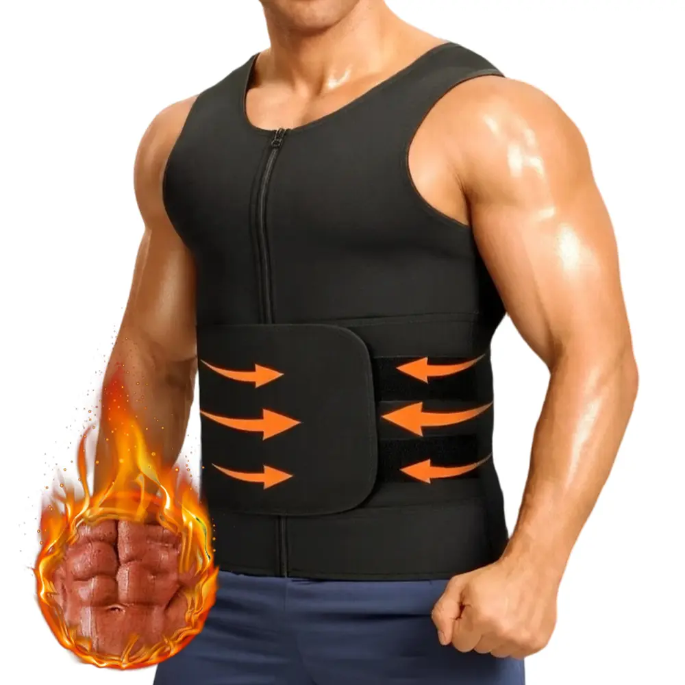 Men's Compression Shaper Vest, Neoprene Sauna Corset with Waist Trainer Belt for Tummy Control Workout