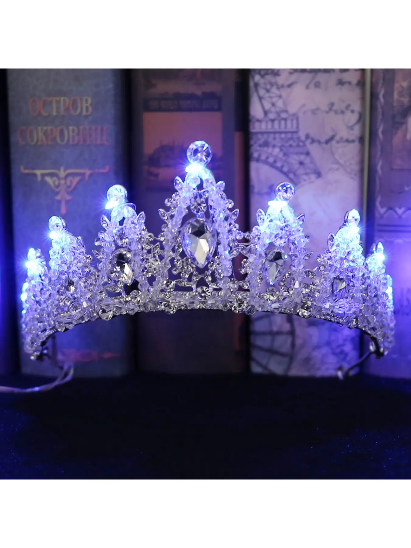 Bridal headpiece crown, luxurious handmade glowing wedding accessory, Korean-style colored lights bridal accessory