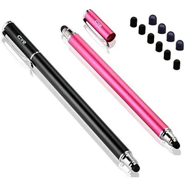 2-Pack Durable Steel-Aluminium Capacitive Stylus Pens, Universal High-Precision Touch Screen Accessories with 10 Extra Rubber Replaceable Tips for Tablet, Smartphone, iPad, iPhone, Android Devices - Device Protection Compatible