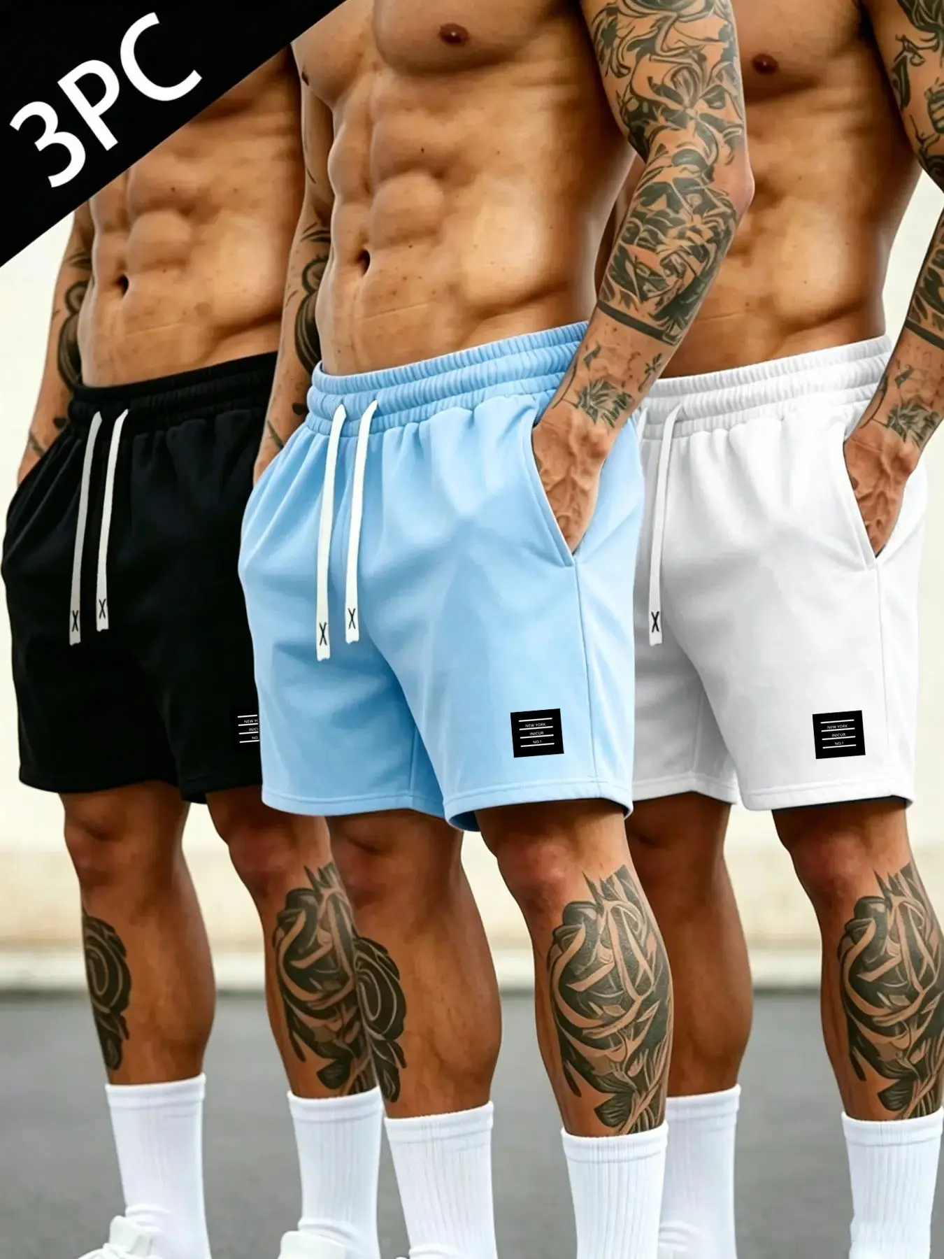 3-Pack Men's Logo Graphic Casual Gym Shorts, Elastic Waist, Comfortable Non-Tight Fit, Fashion Gym Wear, Active Lifestyle, Fitness Workout Shorts
