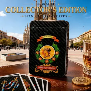 Spanish Playing Cards 2 Pack Waterproof Durable Plastic Baraja Española Classic Deck Set for Briscas and Casino Style Card Games Puerto Rico Mexican Style Cards Black Edition