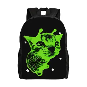 Cat Emoji Y2K Alien 1 Piece Floral Design Large Capacity Backpack Nylon Adjustable Shoulder Straps Unisex Travel School Daily Use 2D Flat Men's Backpack