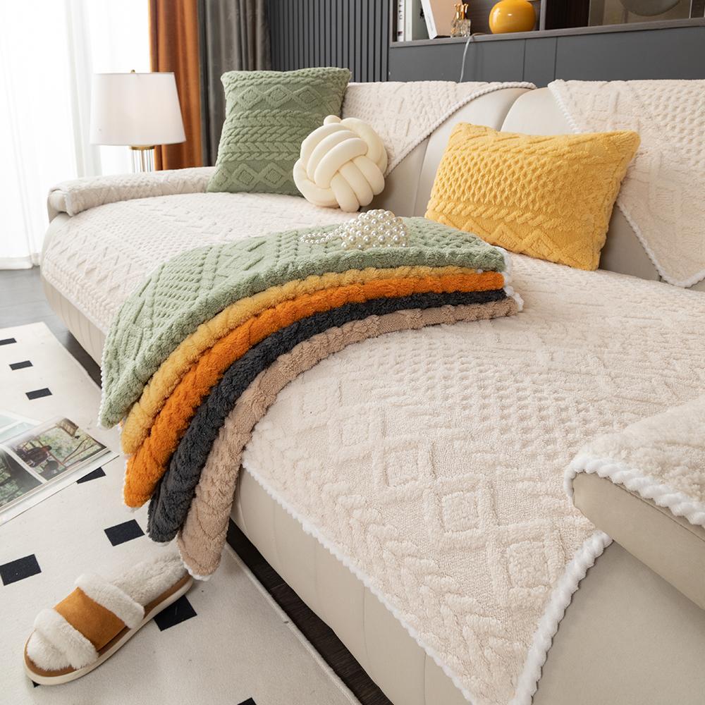 Solid Color Sofa Cover: Non-slip Sofa Slipcover, Soft Sofa Towel & Comfortable Throw Pillowcase, Sofa Protector for Home Living Room, Furniture Covers