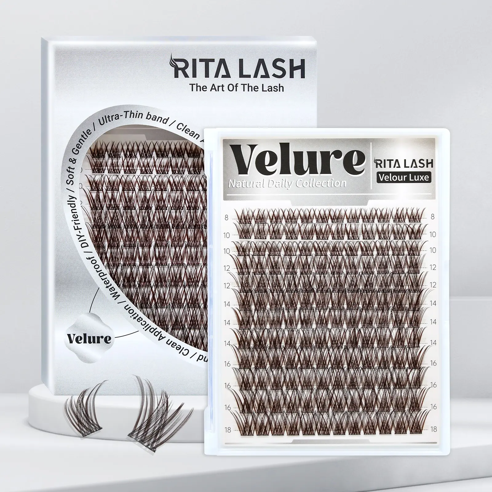 RITALASH 144Pcs Dark Brown Velure Lash Collection Eyelash Extension Upgrade Lashes with Ultra-Dense, Waterproof, Long-Lasting Lashes | Venus Velure | Beginner-Friendly Makeup Lashes for a Flawless Cosmetic Look | Trendy & Must-Have Clusters