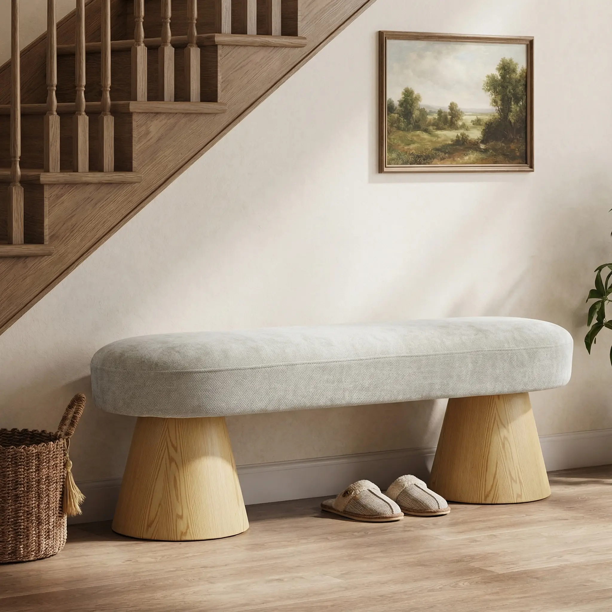 ARCH Classic Rectangular Chenille Upholstered Single Person Dining Bench - Oatmeal, Plush Upholstery, 300 LBS Weight Capacity, Multi-Use Indoor Furniture for Living Room Ottoman, End-of-Bed Seat, US Home Use, Spot Clean with Damp Cloth