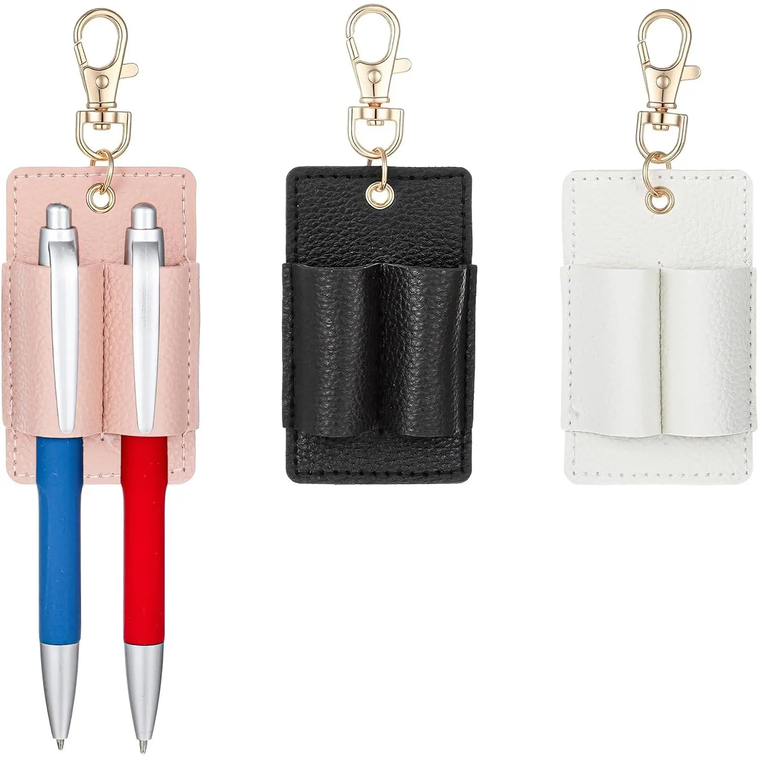 3 count Pen Lanyard Holder with Double Hole,Pen Holder for Lanyard,Portable Anti-Lost Pocket PU Leather Badge Pens Holders  for Courier  Clerk School Office,3 Colors