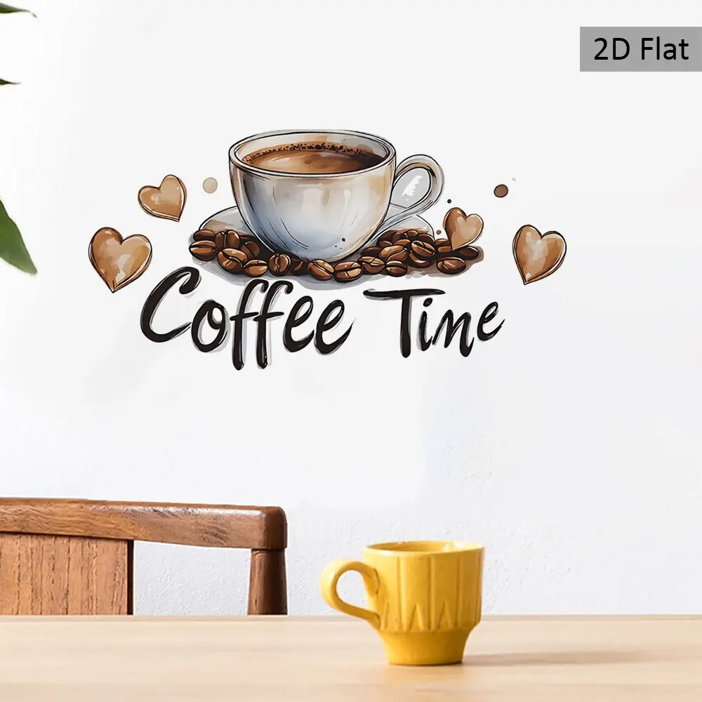 Coffee Lover Transparent Kitchen Sticker, Heart Pattern Wall Decal, Warm Drink Theme, Home Decor for Kitchen, Restaurant, Fridge, Gift